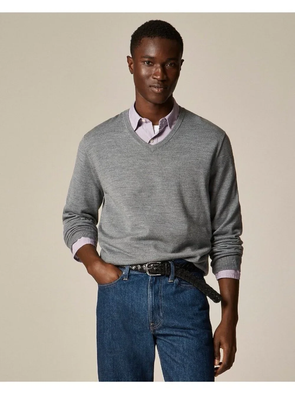 J Crew Mens Sweater Sz Medium Heather Metal Gray Washable Merino Wool V-neck